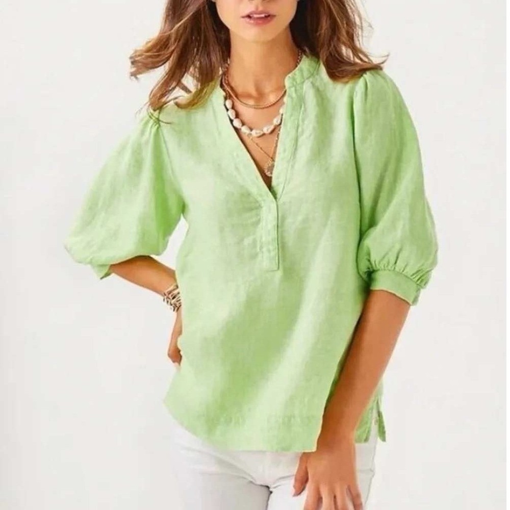 Lilly Pulitzer Mialeigh Linen Top Green Womens 2